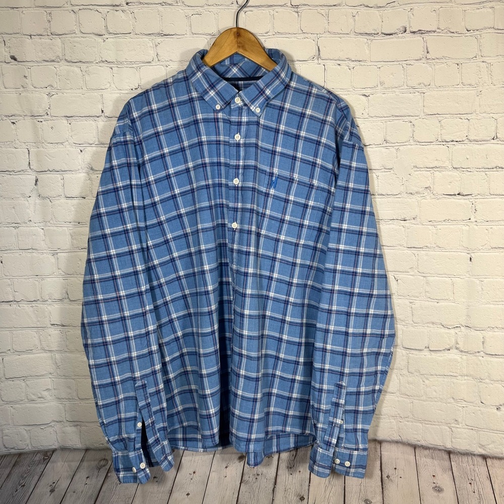 Johnnie-O Hangin Out XXL‎ Blue Plaid Long Sleeve Button Down JMWL3150 Regatta